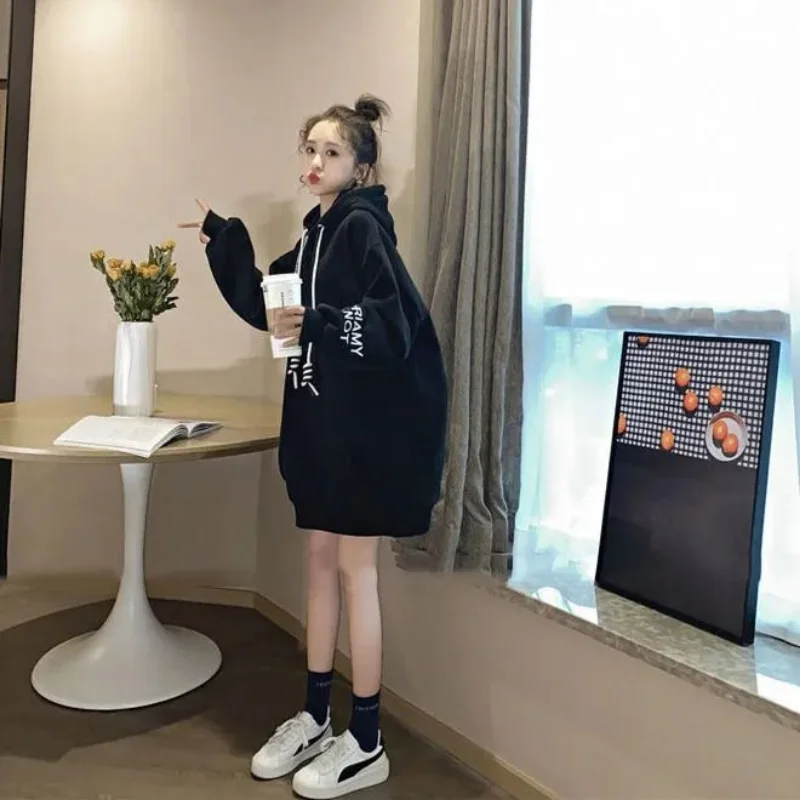 Winter Clothing Drawing - เดรสฮู้ดดี้สตรีทแวร์ผ้าฟลีซสไตล์ Y2K เกาหลี แขนยาวสีพื้น ชุดมินิเดรส เสื้อผ้าผู้หญิง