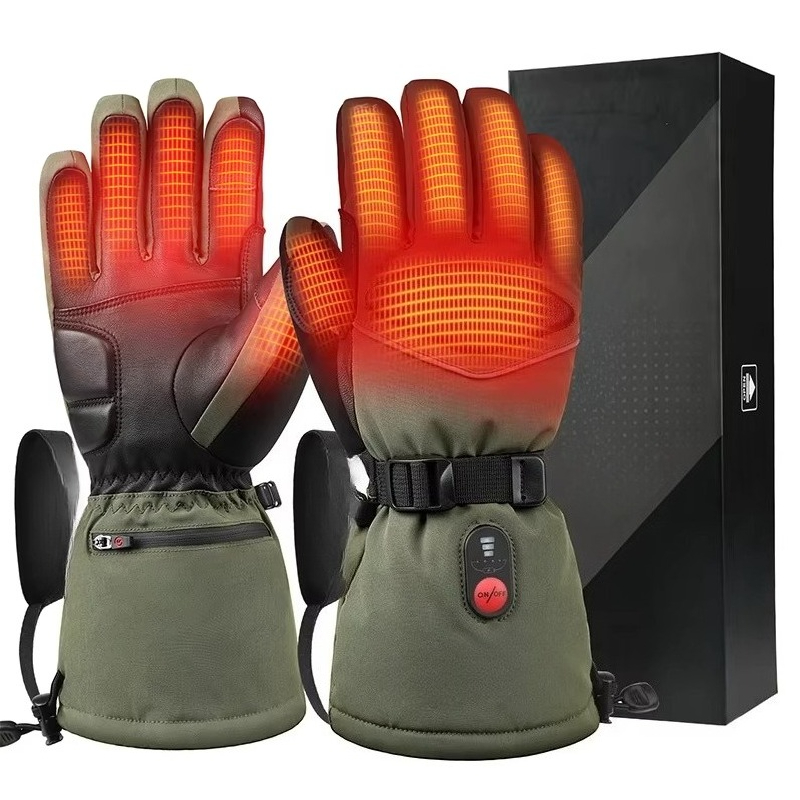 Heated Gloves Electric - ถุงมือสกีไฟฟ้าสีเขียว 7.4V 3000mAh สำหรับกิจกรรมกลางแจ้ง ให้ความอบอุ่น 3