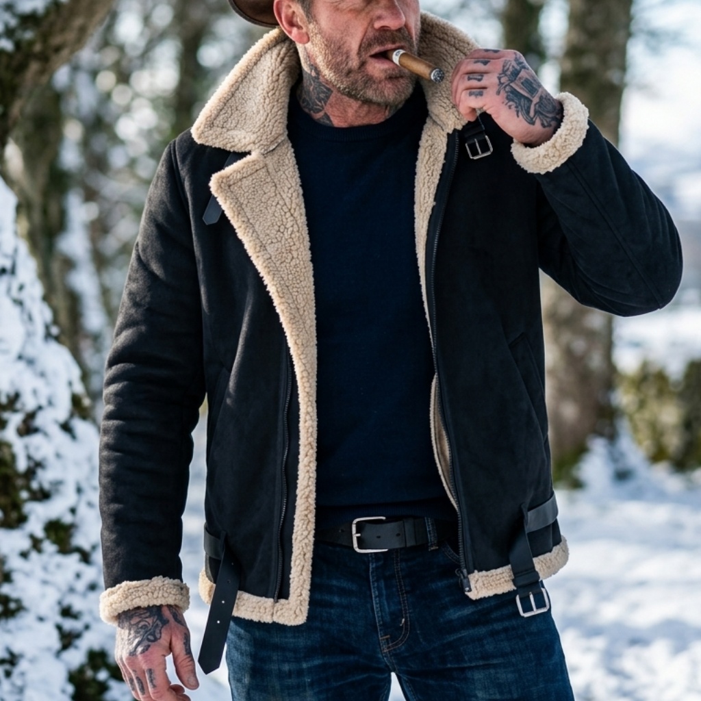 Winter Clothing Hiking - เสื้อแจ็คเก็ตหนังกลับเทียมบุขนแกะสำหรับผู้ชาย เสื้อโค้ทอุ่นๆ สำหรับล่าสัตว์ เดินป่า กันลม สวมใส่สบายๆ