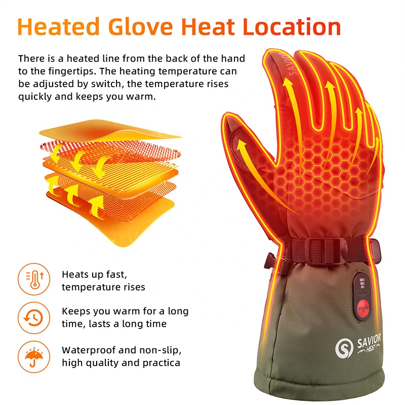 ถุงมือสกีไฟฟ้าสีเขียว 7.4V 300 - Heated Gloves Electric บทวิจารณ์และราคา