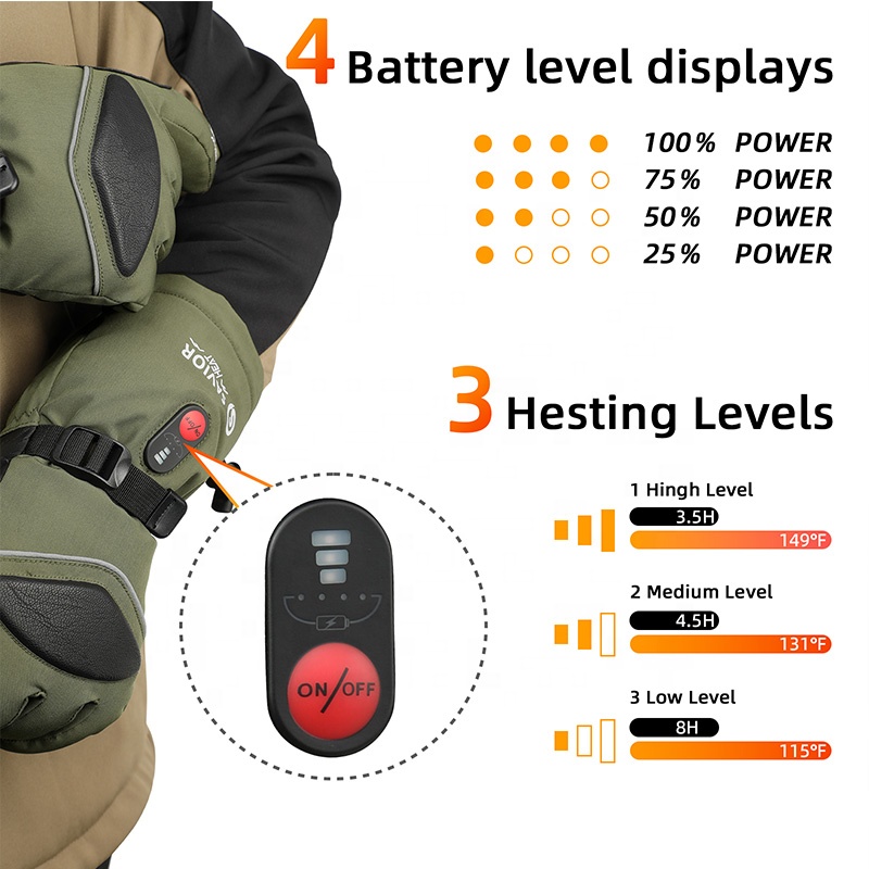 ถุงมือสกีไฟฟ้าสีเขียว 7.4V 300 - Heated Gloves Electric บทวิจารณ์และราคา