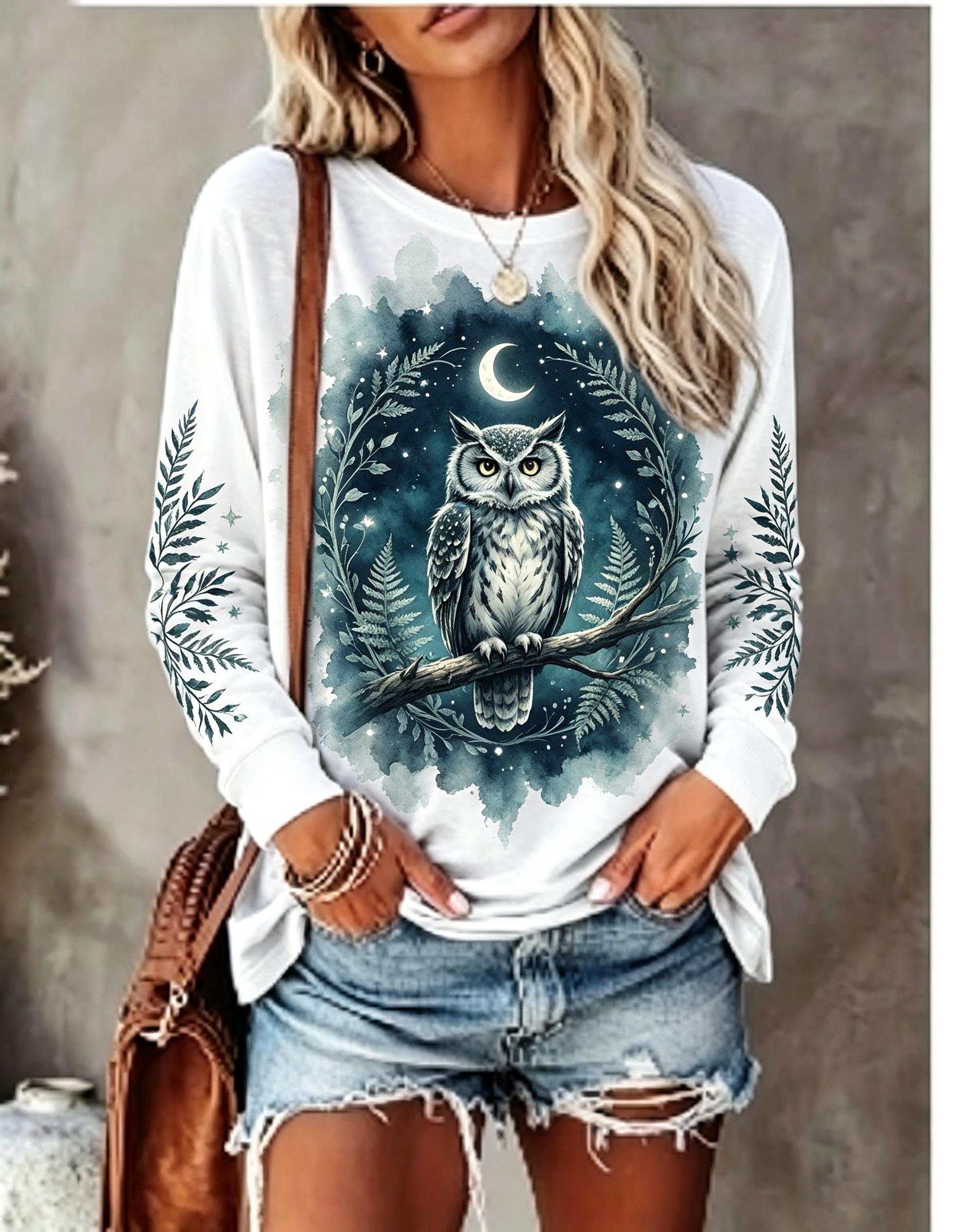 เสื้อยืดแขนยาวผู้หญิง ลายหมาป่ - Winter Clothing For Women บทวิจารณ์และราคา