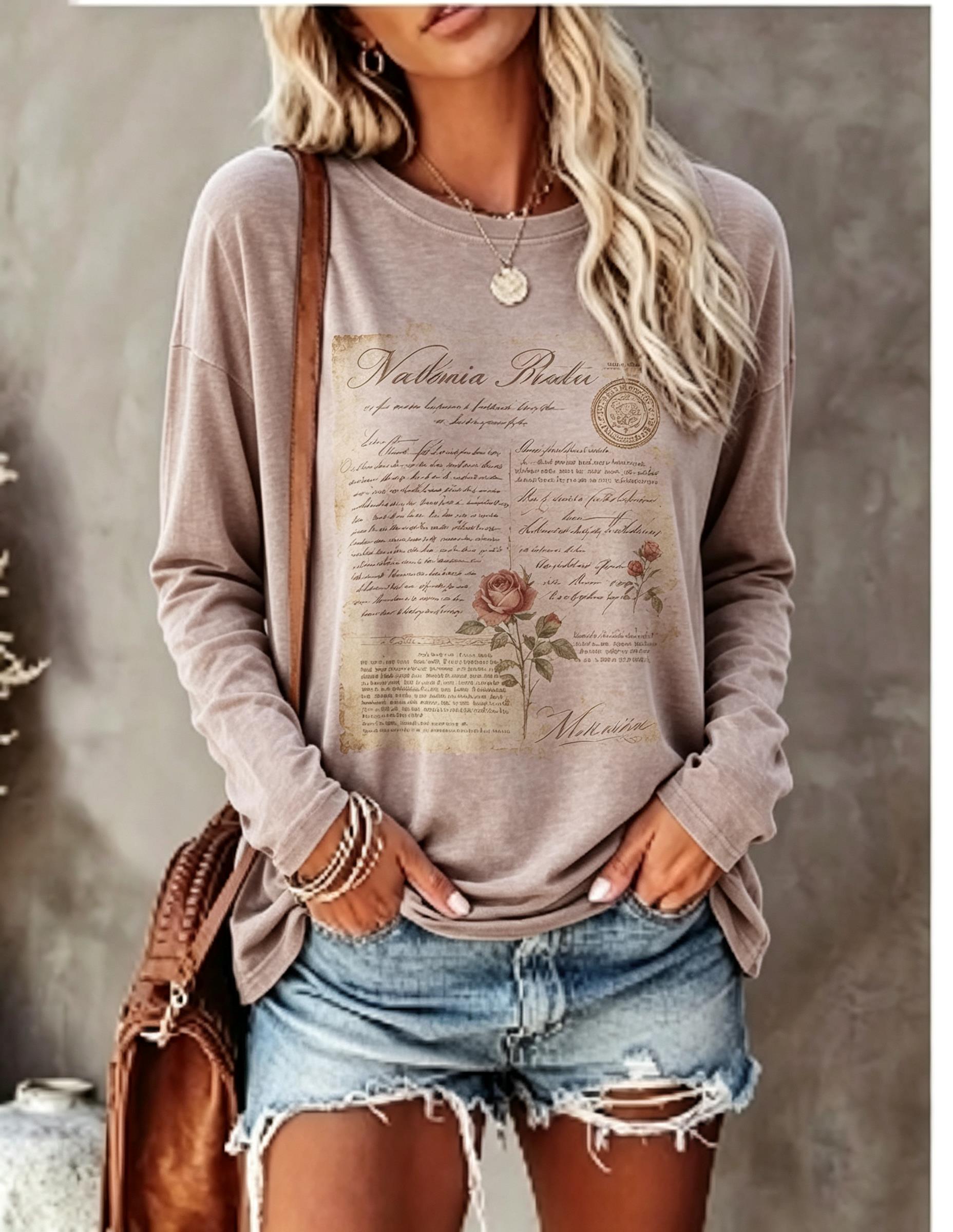 เสื้อยืดแขนยาวผู้หญิง ลายโปสเต - Winter Clothing For Women บทวิจารณ์และราคา
